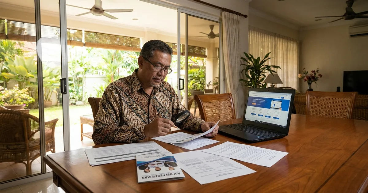 A Malaysian employer comparing licensed maid agencies and checking licence documents at home